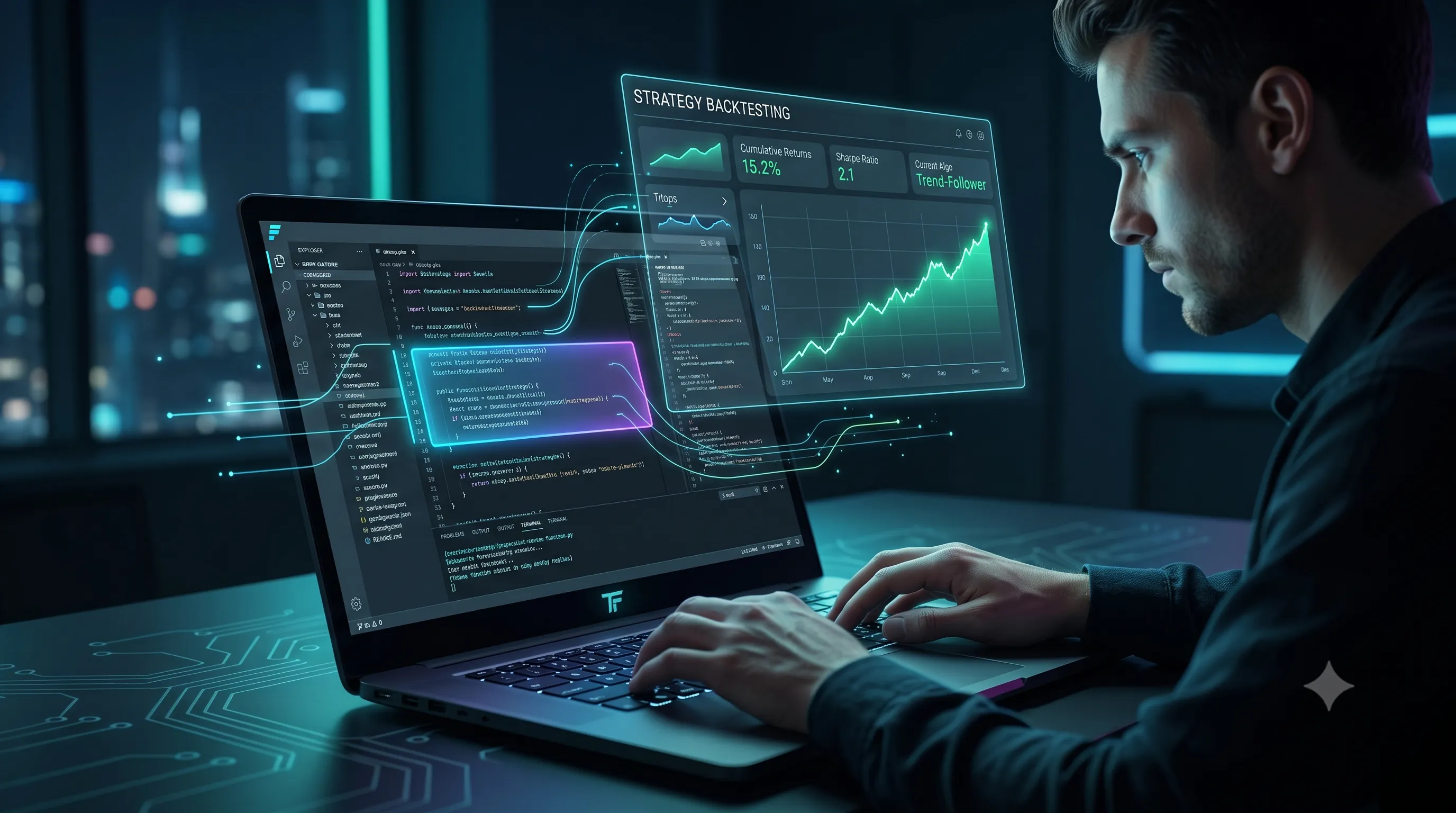 Quantitative trading frameworks dashboard showing backtest results and performance metrics