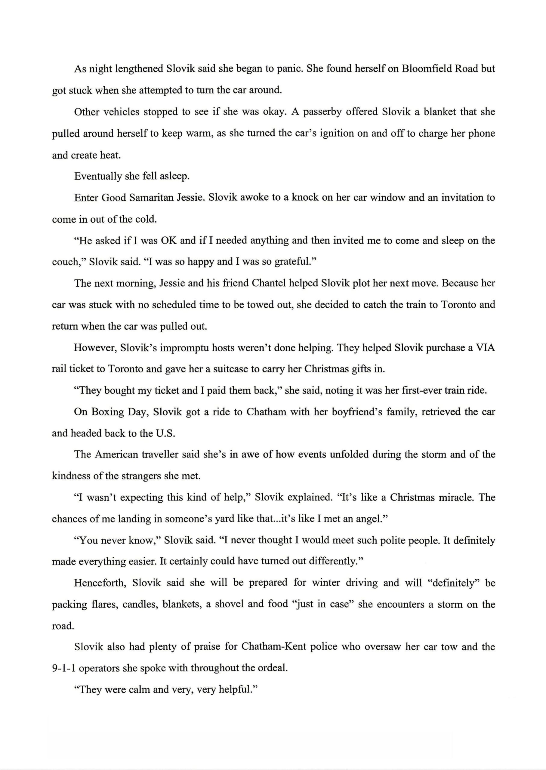2026 Gaokao English Task 2 passage: Hailey Slovik stranded in a Canadian snowstorm, helped by strangers on her way to Toronto