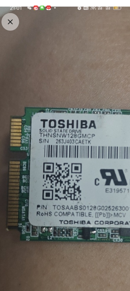 Original Toshiba 128GB M.2 SSD removed from the HP mini PC — slow controller, replaced with Samsung 850 EVO