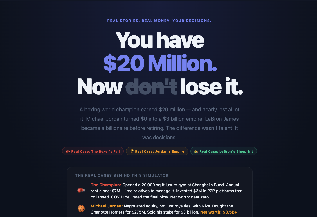 $20 Million and 5 Decisions: The Investment Simulator Based on Real Celebrity Finance Disasters