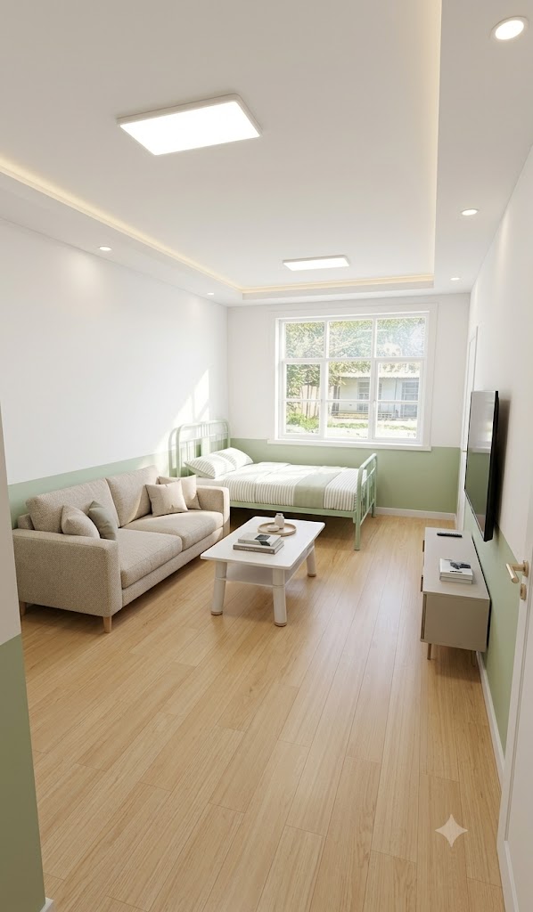 Gemini second failed attempt at restoring living room — still wrong era and style