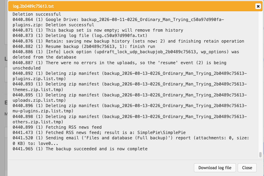 Terminal showing errno=122 disk quota exceeded WordPress backup failure
