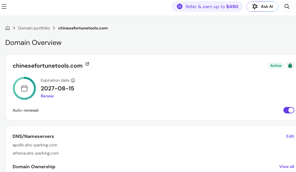 Domain registered within one day of hosting purchase