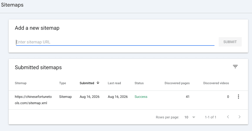 41 pages submitted to Google Search Console