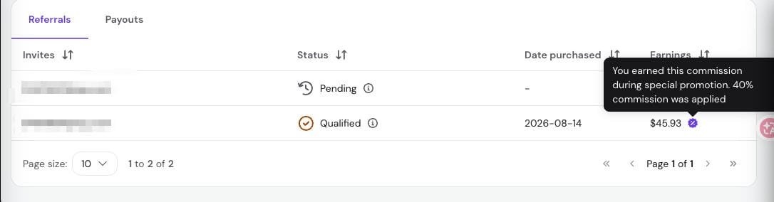 Hostinger affiliate referral commission $45.93 earned — screenshot proof