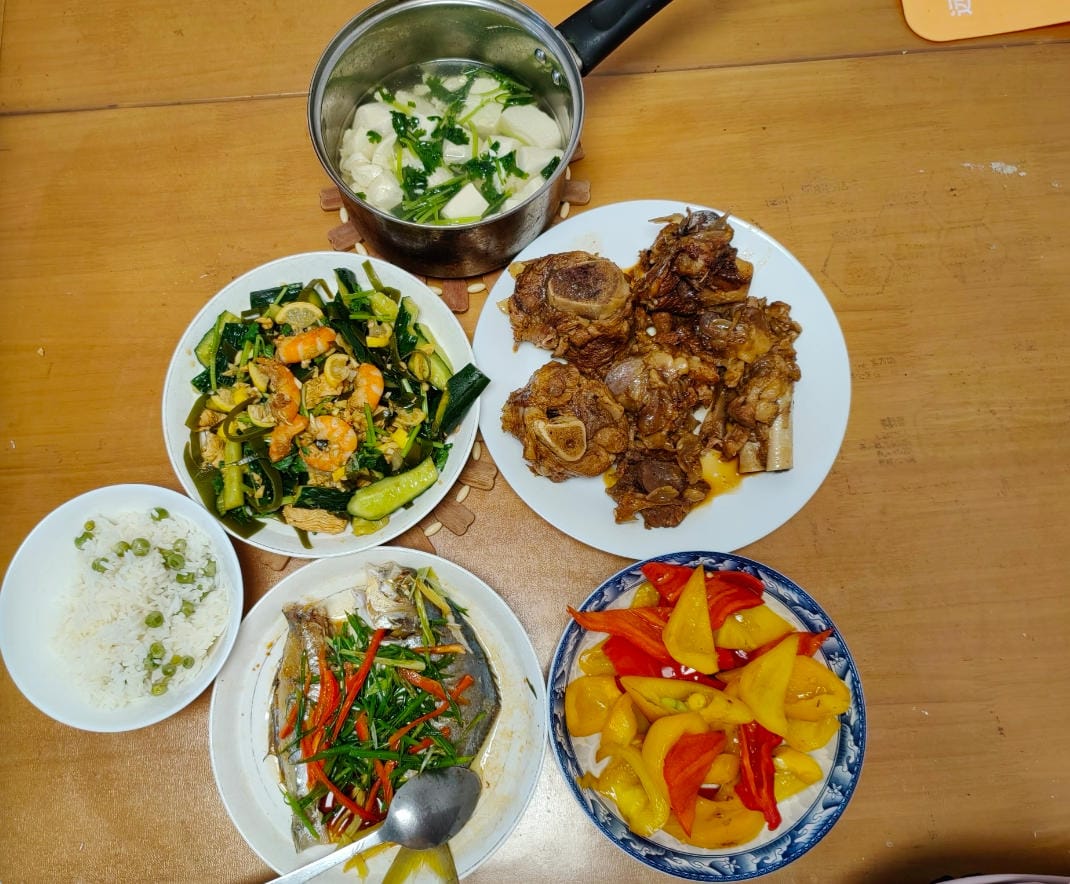 A normal Tuesday dinner — five dishes